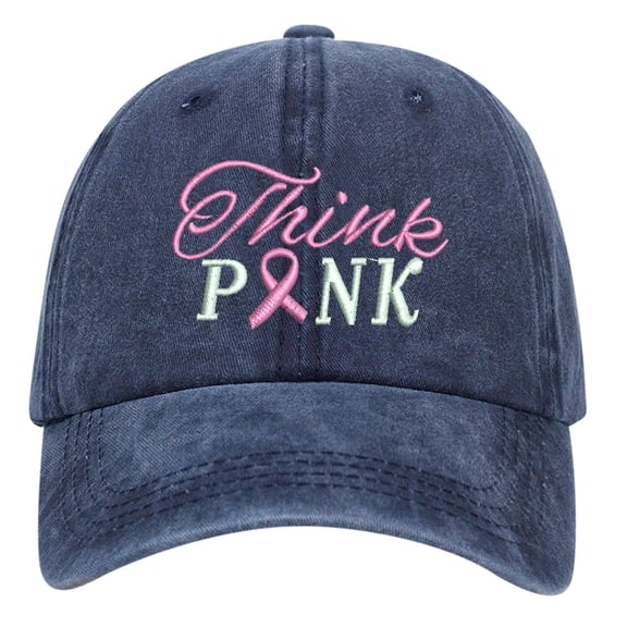 Unisex Breast Cancer Awareness Washed Cotton Embroidery Baseball Cap Duck Tongue Hip Hop Hat Navy