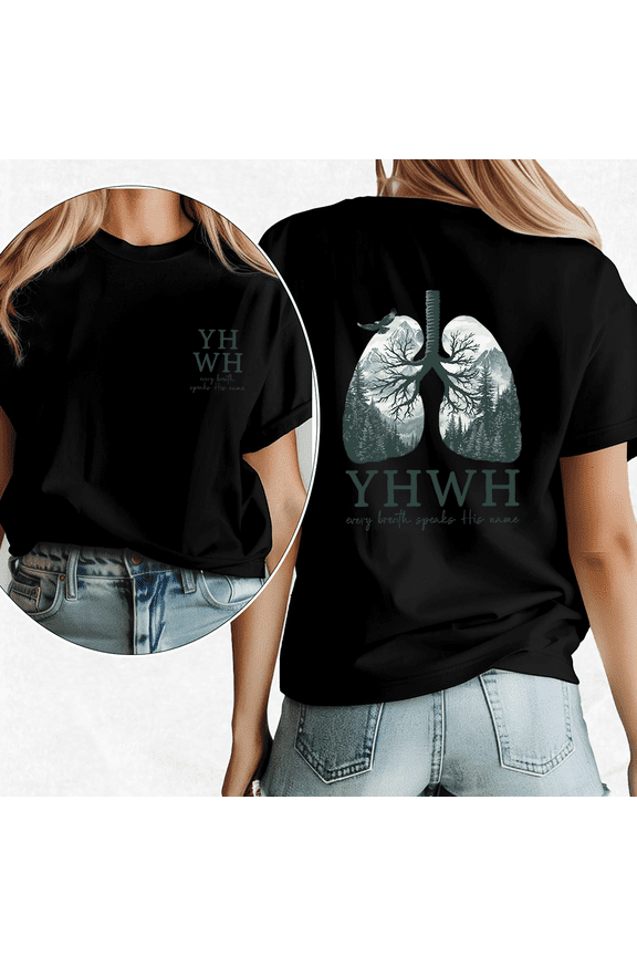 Unisex Breath Prayer Christian Shirts for Unisex Every Breath Speak His Name Print Tshirts YHWH Lungs Faith Based Graphic Tees Casual Tops for Holiday Black,M