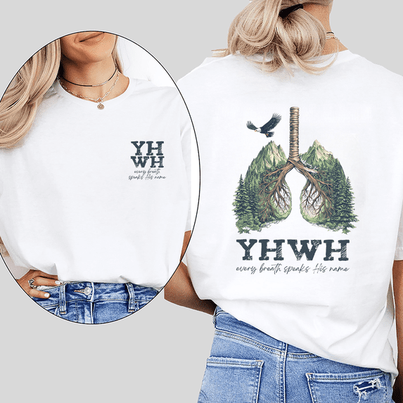 Unisex Breath Prayer Design Fashion Shirts Every Breath Speak His Name Print Tshirts YHWH Lungs Faith Based Graphic Tees Short Sleeve Tops for Daily Outfits White,S