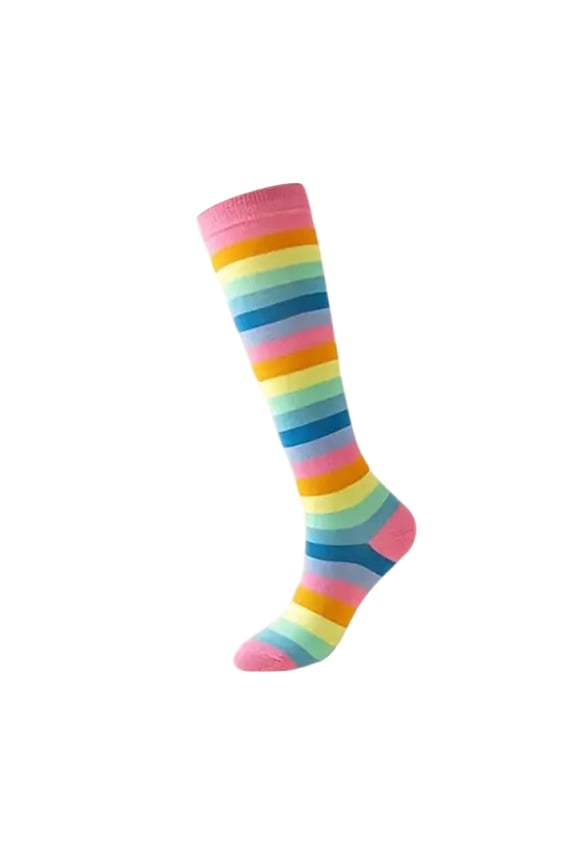 Unisex Breathable Rainbow Stripe Crew Socks Moisture Wicking Colorful Mid-Calf Athletic Socks for Fitness Training Casual Outfits and Fun Style