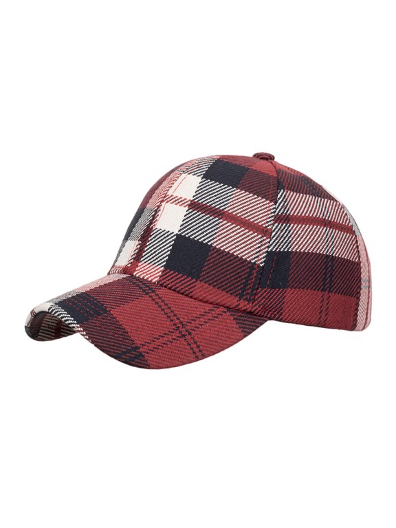 Unisex British Plaid Printed Baseball Cap Check Pattern Checked Dad Hat Adjustable Sun Block Golf Visor Cap Brick Red