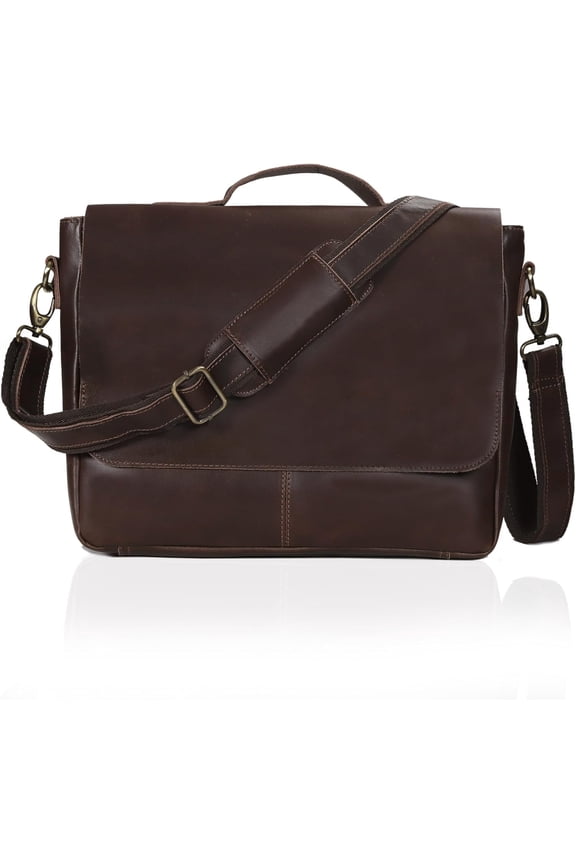 Unisex Brown Messenger Bag - 14.5" x 11" x 4", Fits 15" Laptop, Pebbled , Adjustable Strap, Ideal for Daily Use & Travel