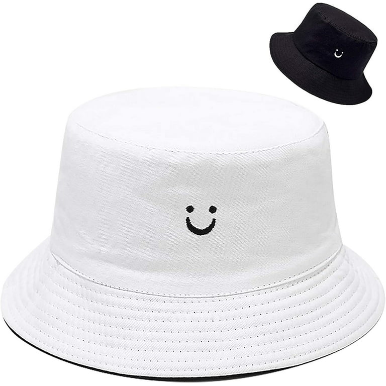 Xtinmee 36 Pcs Bucket Hats Bulk for Men Women White and Black Bucket Hats  Unisex Summer Outdoor Travel Sun Hat Smiling Face Cute Cotton Cap Beach