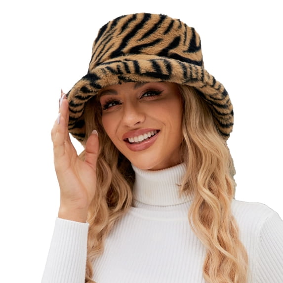 Unisex Bucket Hat CQXIDFH Women's Fuzzy Bucket Hat, Soft Fluffy Warm Winter Fisherman Cap, Plush Casual Sun Headwear, Sun Hats (Black, One Size)