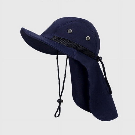 Unisex Bucket Hat Neck Cover Flap Sun Wide Brim Peaked Solid Outdoor Sun Cap