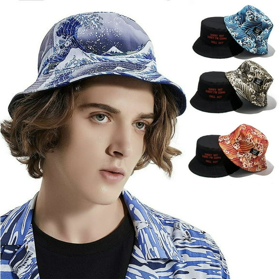 Unisex Bucket Hat Reversible Fisherman Hat Packable Casual Travel Beach Sun Hats for Men Women