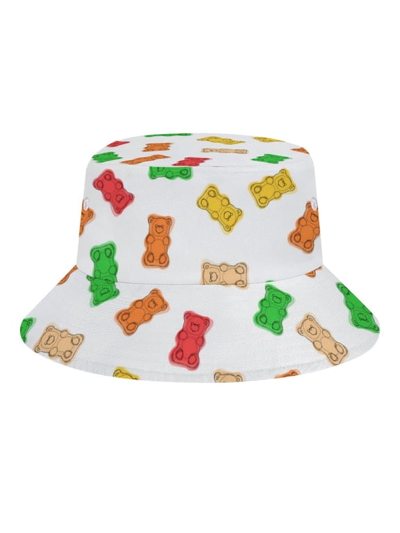 Unisex Bucket Hat Trendy Gummy Candies Print, Lightweight Sun Protection Hat for Outdoor, Travel, Beach, and Streetwear