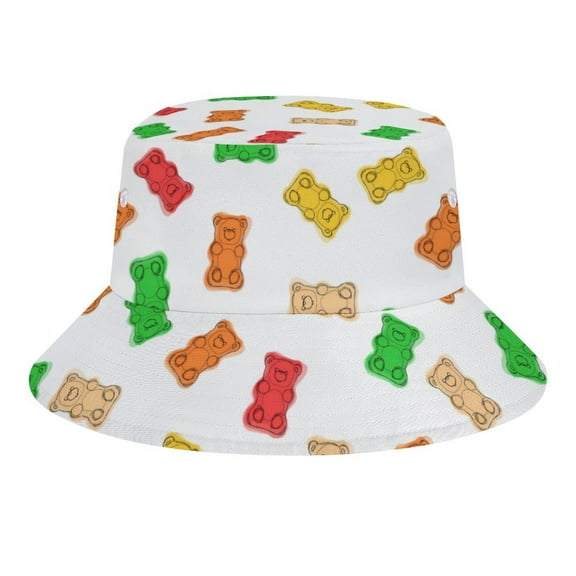 Unisex Bucket Hat Trendy Gummy Candies Print, Lightweight Sun Protection Hat for Outdoor, Travel, Beach, and Streetwear