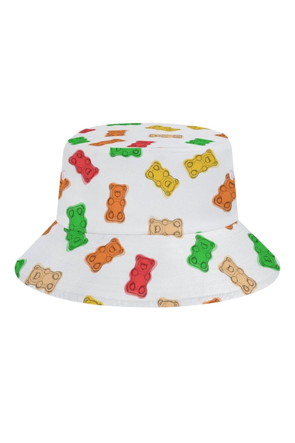Unisex Bucket Hat Trendy Gummy Candies Print, Lightweight Sun Protection Hat for Outdoor, Travel, Beach, and Streetwear