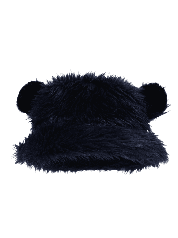 Unisex Bucket Hat with Bear Ears Thick Warm Winter Hat Outdoor Cold Weather Ear Coverage Fisherman Cap