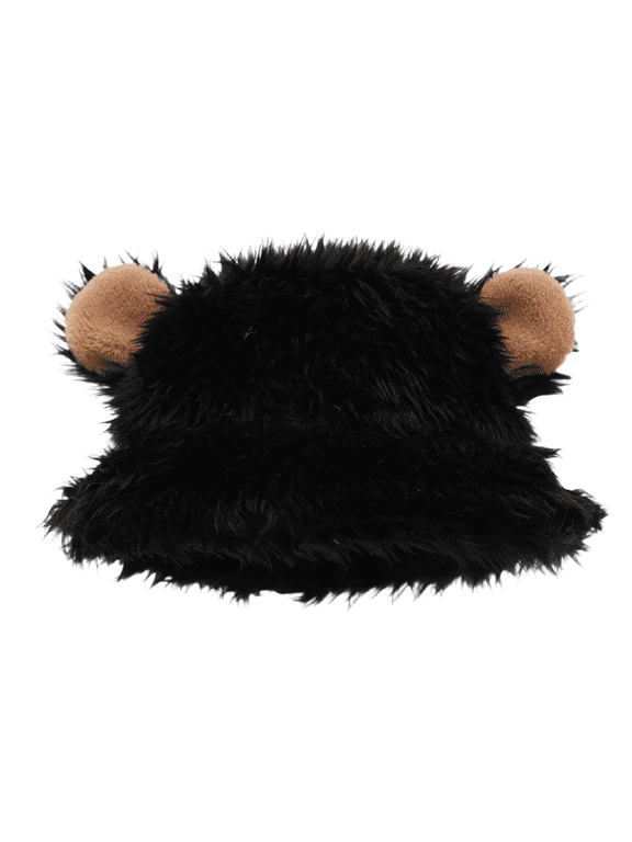 Unisex Bucket Hat with Bear Ears Thick Warm Winter Hat Outdoor Cold Weather Ear Coverage Fisherman Cap