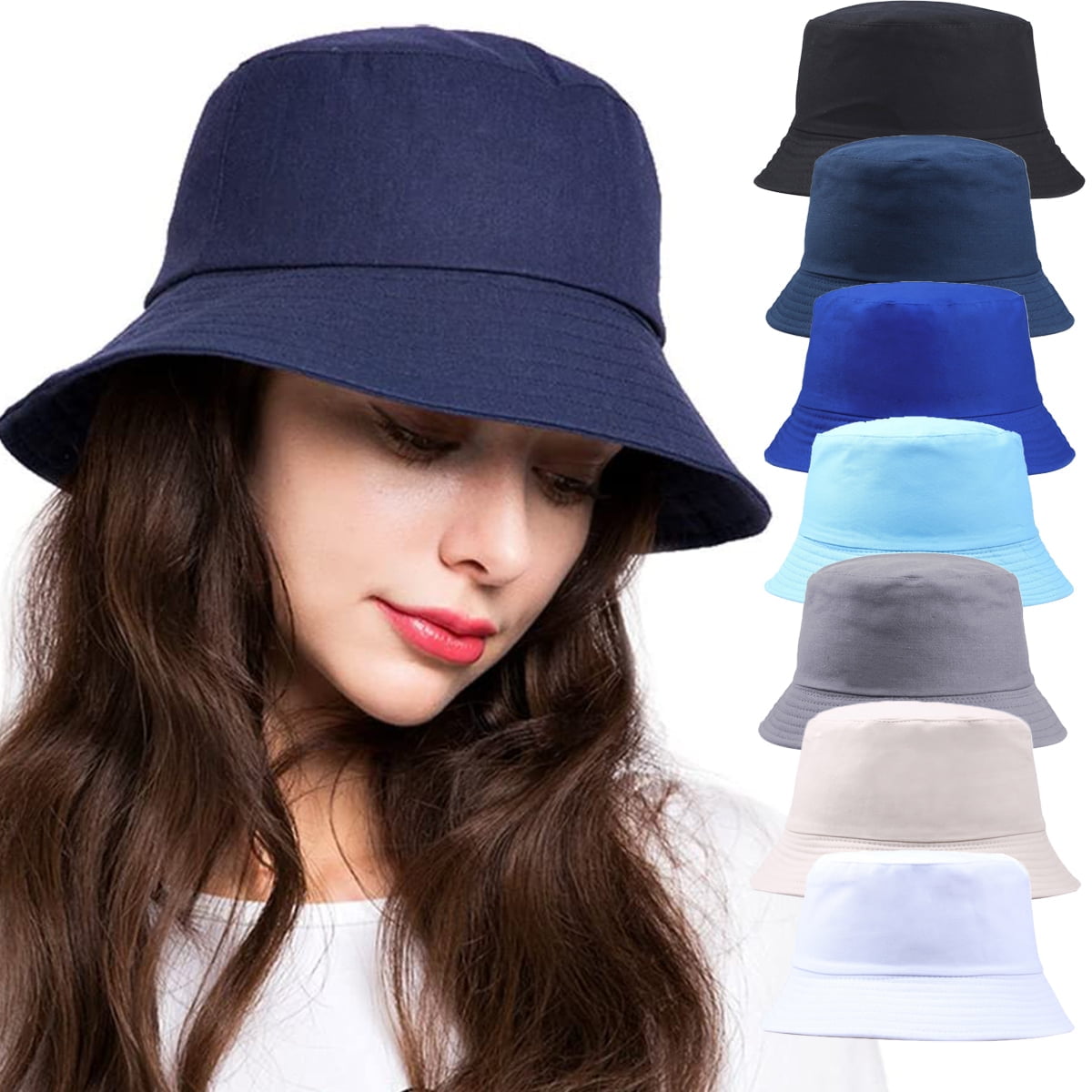Unisex Bucket Hats Sun Beach Hat Teens Girls Wide Brim Reversible ...