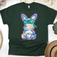 thumbnail image 1 of Unisex Bunny Graphic T-Shirt – Pastel Brushstroke with Cap Design, Forest Green, Size M, 1 of 6