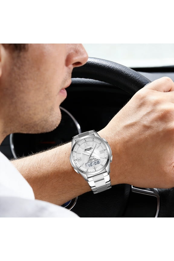 Unisex Business Quartz Watch with Calendar Date Waterproof Stainless Steel Band Wristwatch for Men Women Daily Office Business Wear,E