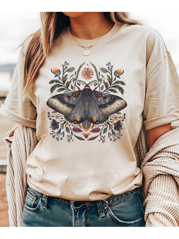 Unisex Butterfly moth hoodie Shirt Boho shirt floral Schmetterling shirt goth shirt Boho clothing Cottegecore Vintage Tee Trendy shirt