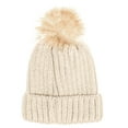 thumbnail image 1 of Unisex Cable Knit Faux Fuzzy Fur Pom Skull Cap Cuff Beanie, Beige, 1 of 1