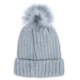 thumbnail image 1 of Unisex Cable Knit Faux Fuzzy Fur Pom Skull Cap Cuff Beanie, Gray, 1 of 1