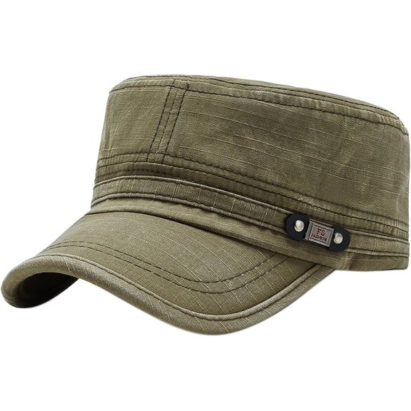 Unisex Cadet Army Cap Adjustable Flat Top Cap Washed Cotton Military Hat Baseball Cap