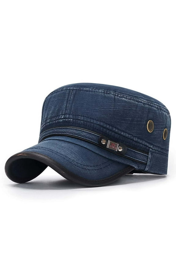Unisex Cadet Cap Washed Cotton Vintage Corps Hat Flat Top Adjustable Military Cap for Men Women