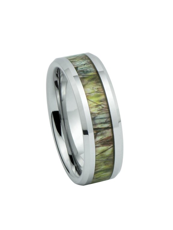 Unisex Camo Duck Blind Hunting Tan/ Brown Camouflage 7mm Tungsten Wedding Band Ring