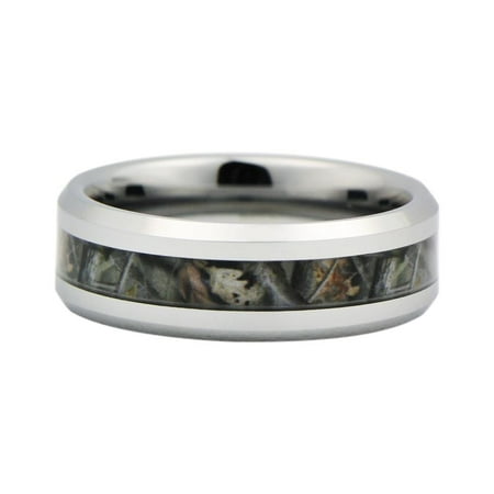Unisex Camo Hunting Brown/Green Camouflage 7mm Tungsten Wedding Band Ring