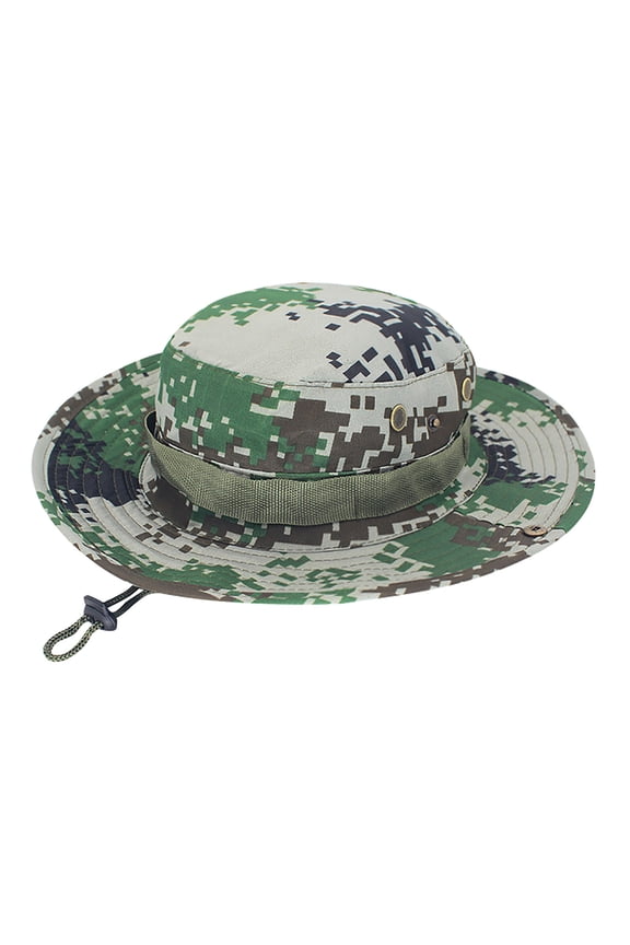 Unisex Camo Sun Bucket Hat UPF 50+, Adjustable Foldable Breathable UV Protection Boonie Hat with Chin Strap, Summer Outdoor Headwear for Hunting Fishing Hiking Safari Activities