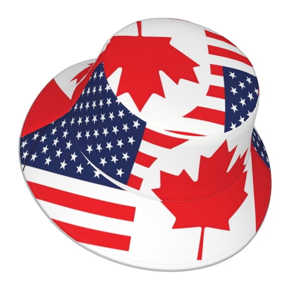 Unisex Canada Us Friendship Flag Combination Bucket Hat Fisherman Cap Reversible Travel Sunhat With Reflective Stripe