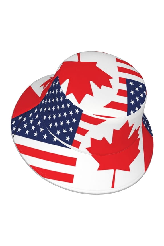 Unisex Canada Us Friendship Flag Combination Bucket Hat Fisherman Cap Reversible Travel Sunhat With Reflective Stripe