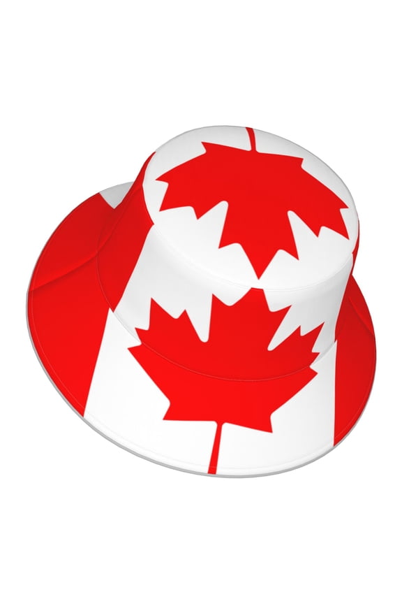 Unisex Canadian Flag Bucket Hat Fisherman Cap Reversible Travel Sunhat With Reflective Stripe