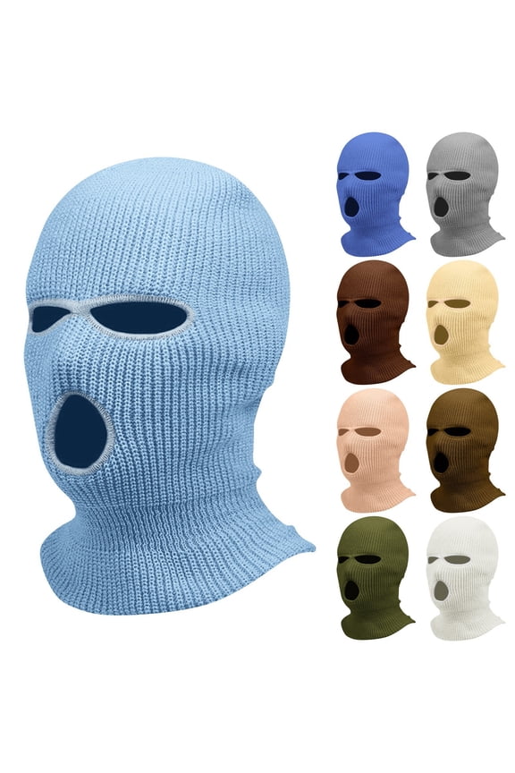 Unisex Candy Colored 3-Hole Knitted Wool Hat Summer Balaclava, Warm Full Face Cover Windproof Mask for Outdoor Cycling Skiing and Snowboarding
