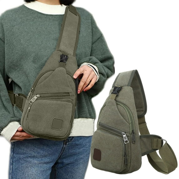 Unisex Canvas Chest Bag Multipurpose Crossbody Messenger Outdoor Travel Bag Thickened Zipper Design Water Resistant Shoulder Sling Pack Adjustable Strap