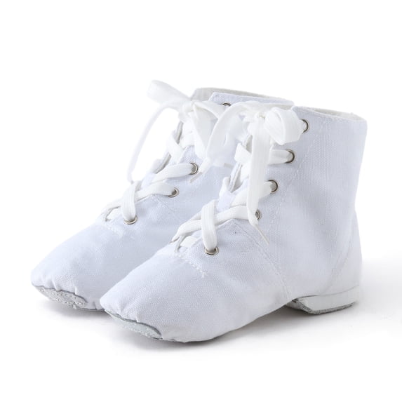 Unisex Canvas Dance Boots, Lace-up High-top Split-sole Shoes for Kids and Adults Training White 26