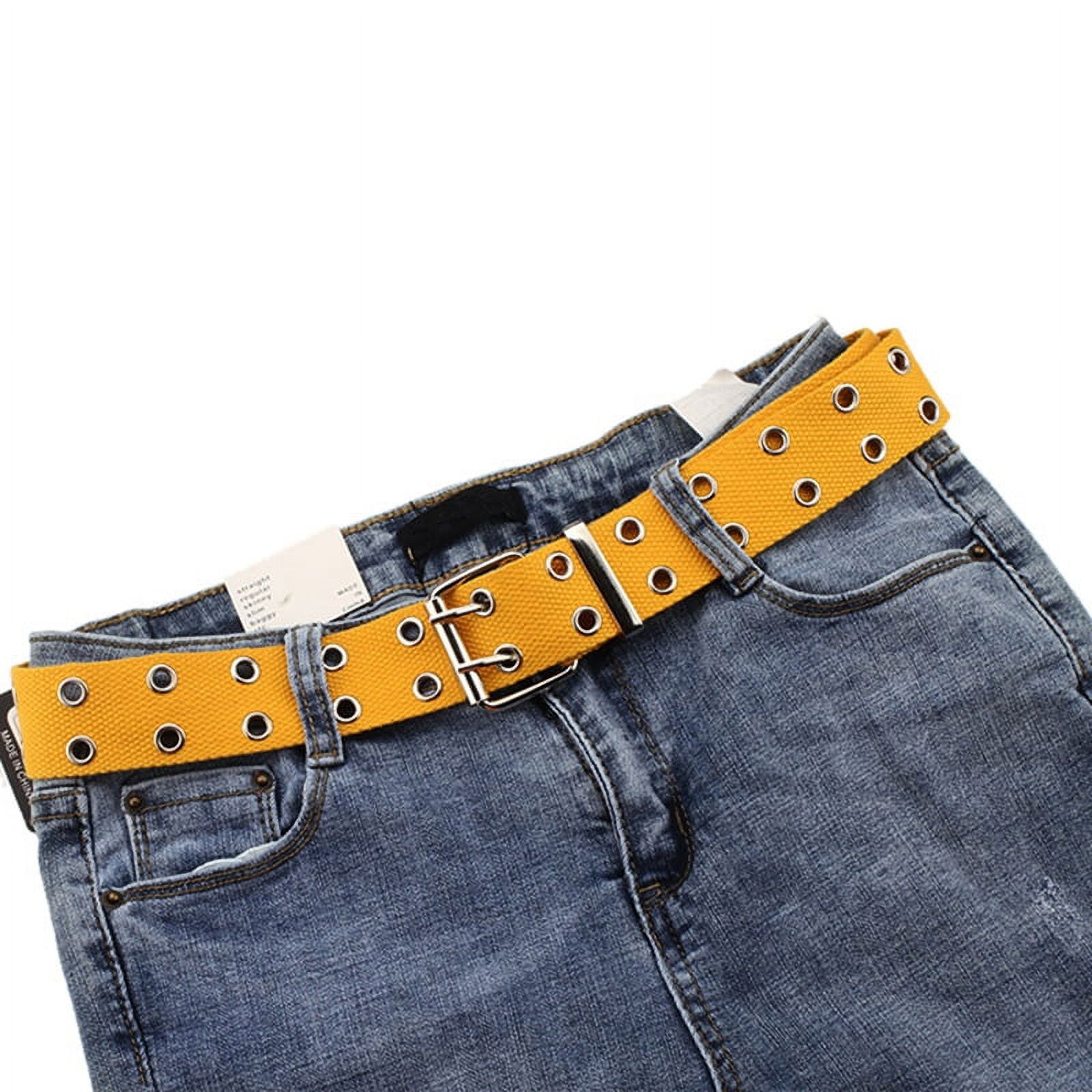Unisex Canvas Double Grommet Holes Belt 2Row Studded Womens & Mens