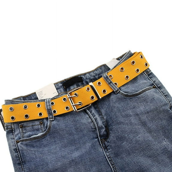 Unisex Canvas Double Grommet Holes Belt 2-Row Studded Womens & Mens Belts Band