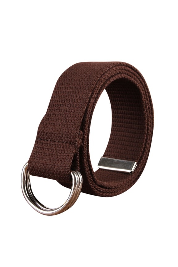 Unisex Canvas Web Belt with Metal Double D Ring Buckle, Lightweight Soft Elastic Adjustable Stretchy Pant Waist Tightener, Casual Cloth Belt for Jeans & Leggings, Brown