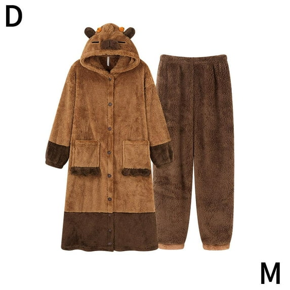 Unisex Capybar-a Costume Warm Flannel Cute Animal One-piece Pajamas Halloween Christmas Sleepwear Jumpsuit Pajamas E3S3