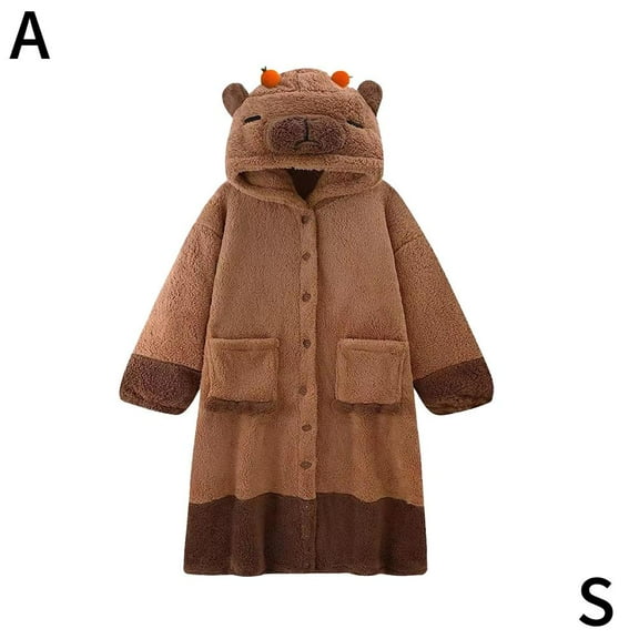 Unisex Capybar-a Costume Warm Flannel Cute Animal One-piece Pajamas Halloween Christmas Sleepwear Jumpsuit Pajamas O6U6