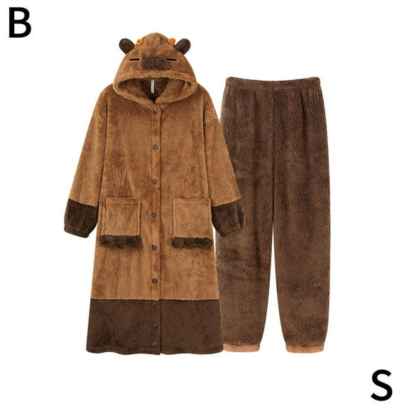 Unisex Capybar-a Costume Warm Flannel Cute Animal One-piece Pajamas Halloween Christmas Sleepwear Jumpsuit Pajamas P1P0