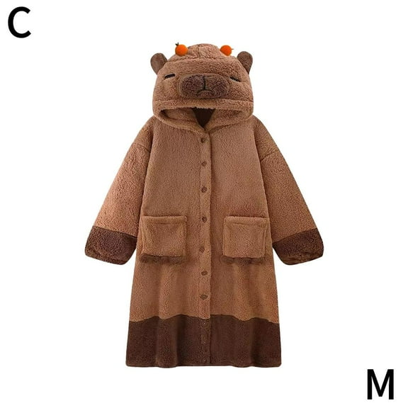 Unisex Capybar-a Costume Warm Flannel Cute Animal One-piece Pajamas Halloween Christmas Sleepwear Jumpsuit Pajamas R6B1