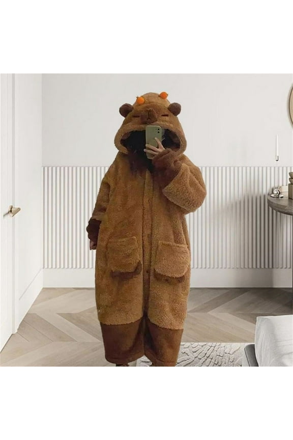 Unisex Capybara Pajama Set Warm Flannel Animal Print Christmas Themed Family Matching Sleepwear