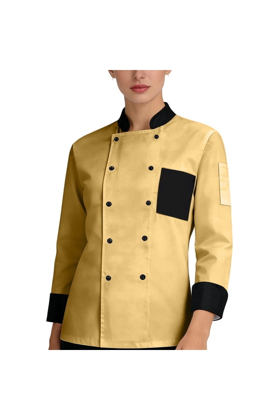 Unisex Cardigan Style Chef Uniform, Long Sleeve Waterproof Kitchen Jacket for Men and Women Chefs, Bakery Restaurant Hotel Staff Attire,Beige 4XL