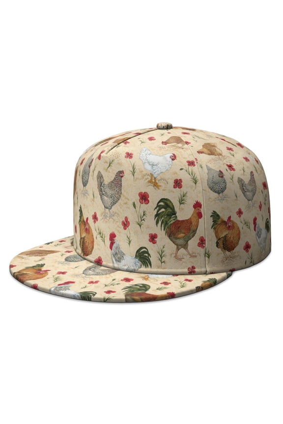 Unisex Cartoon Chicken & Egg Flat Brim Hat - Adjustable Snapback Baseball Cap for Street Fashion