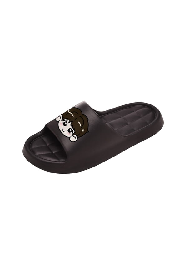 Unisex Cartoon EVA Platform Slide Sandals Mens Womens Comfortable Lightweight Black Beach Pool Outdoor Slippers,Size 3.5-5