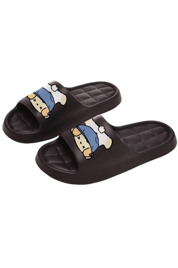 Unisex Cartoon EVA Slide Sandals for Women Men Comfortable Lightweight Thick Sole Non-Slip Pool Beach Shoes Indoor Outdoor Slides Black (Size 36-44),Size 5.5-7