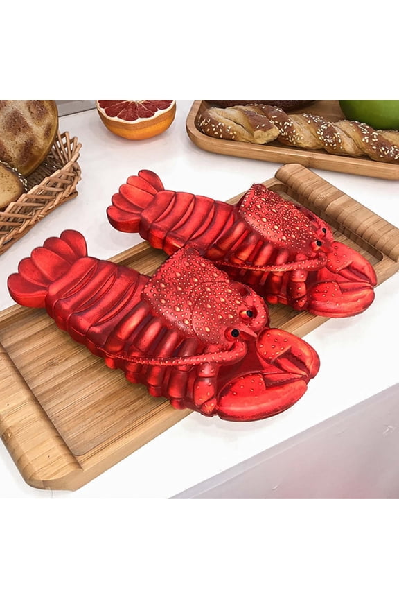 Unisex Cartoon Lobster-Shaped Slippers Couple Matching Funny Novelty Crayfish Beach Slides Soft Non- Comfortable Lightweight Indoor Outdoor Casual Home Shoes Brown 37