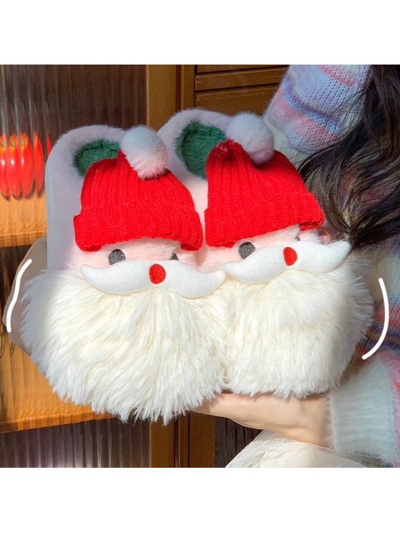 Unisex Cartoon Santa - Themed Plush Indoor Slippers - Cozy, and Warm Home Slippers with Closed - Toe Design For Christmas gifts