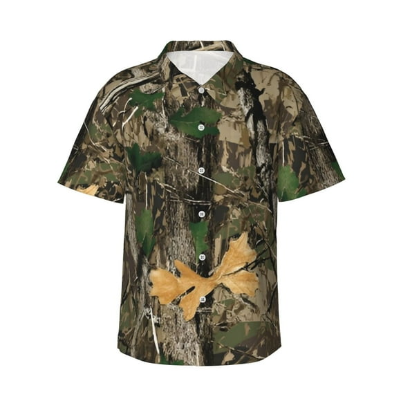Unisex Casual Button Down Short Sleeve Hawaiian Shirts,Camo Forest Hunting Shirts Classic Fit Beach Bowling Shirts with Front Pocket,XL