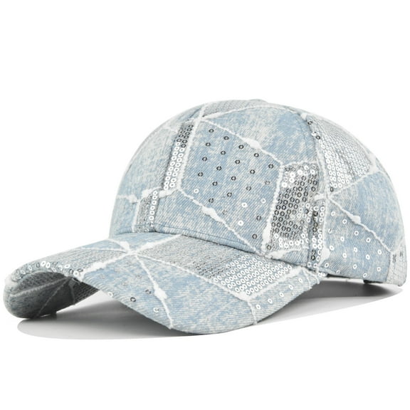 Unisex Casual Denim Retro Sequin Baseball Cap Fashion Sequin Baseball Cap Ajustable Peaked Cap Outdoor Sports Couple Hats Adjustable Curved Brim Hats Sun