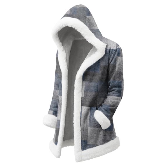 Unisex Casual and Fashionable Plush Collar Hooded Long Sleeved Striped Print Jacket for Men and Women, Great for Casual Fashion and Everyday Use,Gray,L
