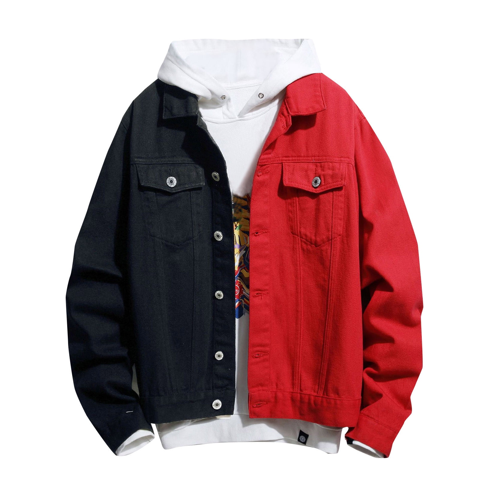Unisex Casual Loose Denim Jacket Color Stitching Button Down